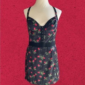 Black rose petal mini dress silk fl&l